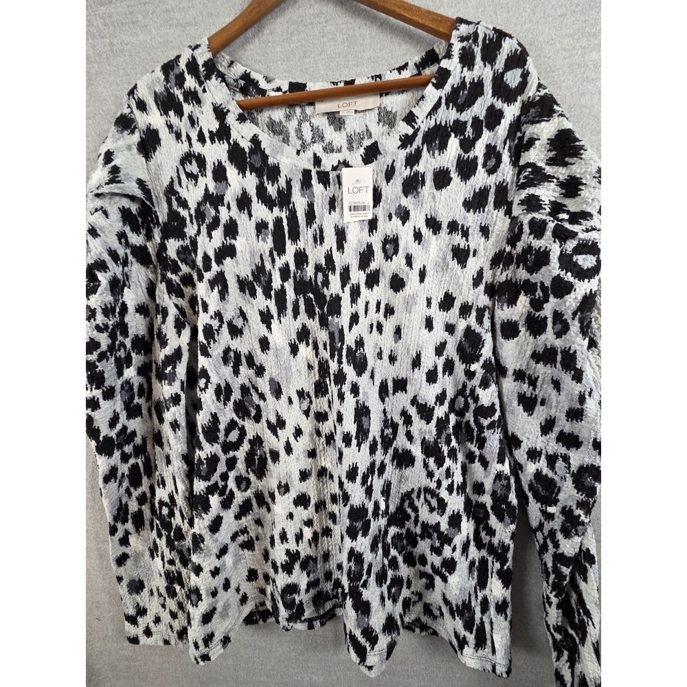 LOFT Womens XL‎ Animal Print Blouse Black & White Whimsigoth Vamp Flowy NEW